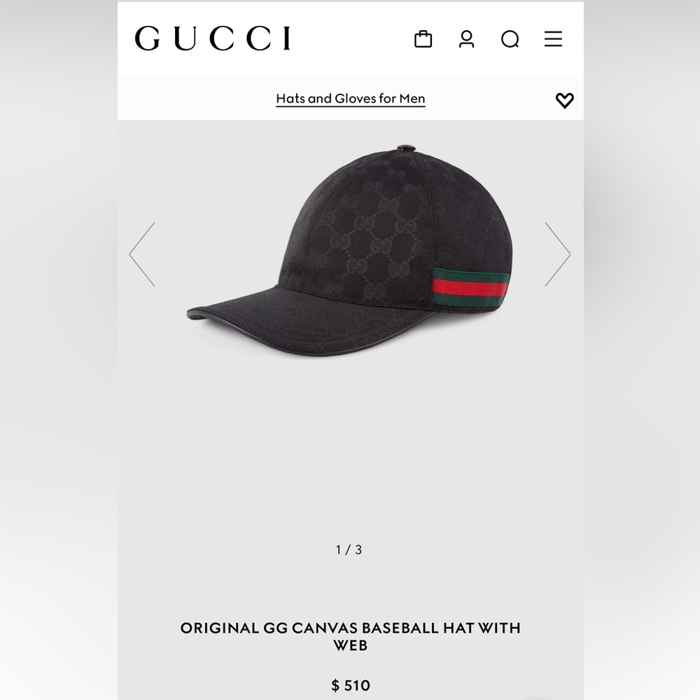 Gucci Men’s GG Black Hat Baseball Cap Authentic
